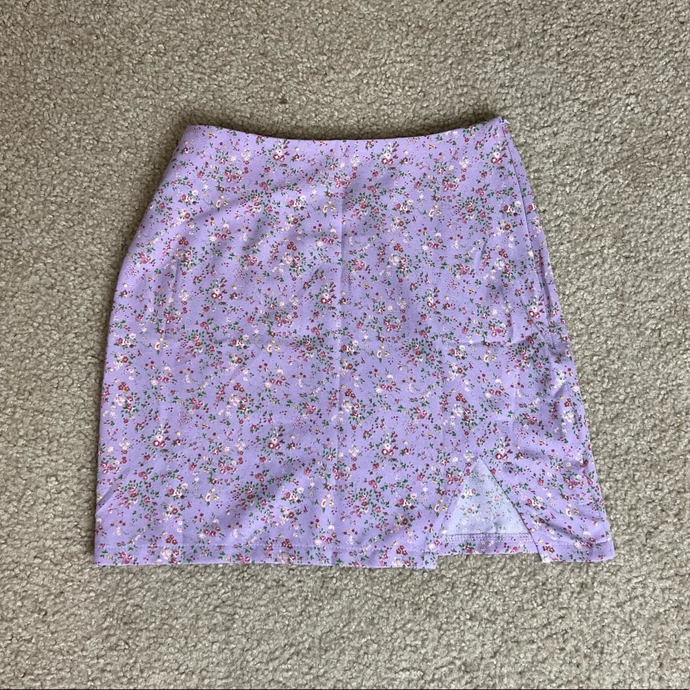 Floral Mini Skirt With Side Slit